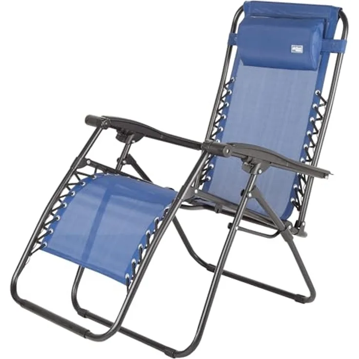 AKTIVE Klappstuhl, Zero Gravity, blau, mit Kissen und Fußstütze, bequem und robust, kippsicher, Stahl und Textilen, max. 110 kg, Garten, Camping, zusammenklappbare Liegestühle für den Außenbereich