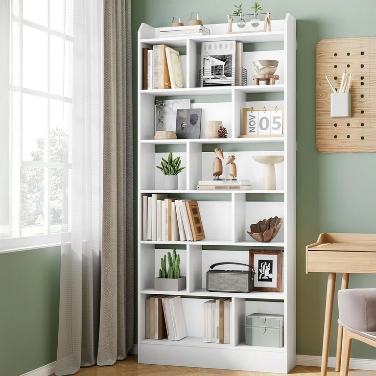 Bücherregal, Bücherschrank, mit 7 Fächern, Aufbewahrungsregal, Standregal, für Wohnzimmer, Büro, Schlafzimmer, 24 x 80 x 199 cm, Weiß – Bild 3
