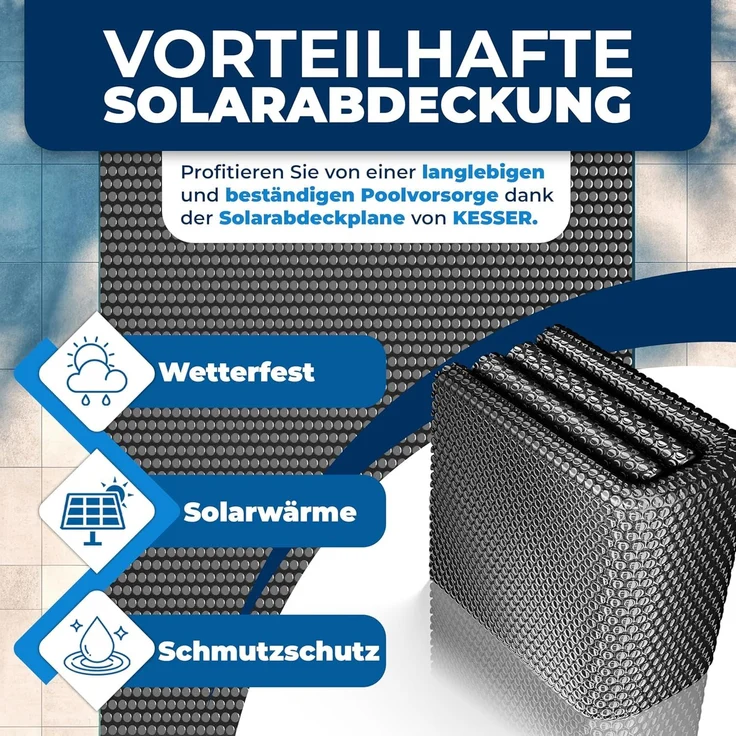KESSER® Pool Solarfolie 400 µm | Solarplane Poolabdeckung | Solarabdeckplane flexibel zuschneidbar | Poolplane für Wassererwärmung | Solarabdeckung mit Schere, Lochzange & 12 Ösen Schwarz, Ø 600 cm – Bild 4