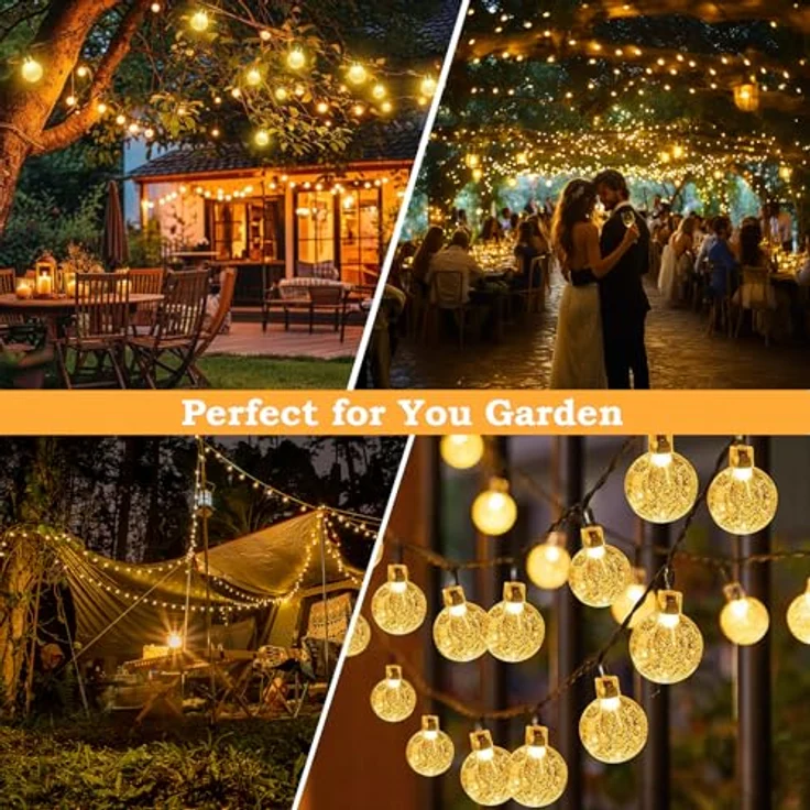 Solar Lichterkette Aussen Wetterfest, 60 LED 13,2M 43,3Ft 8 Modi IP65 Outdoor Lichterkette Solar aussen Wetterfest Lampions für Balkon Terassen Garten Bäume Weihnachtsdekoration Festival(warmweiß) – Bild 8