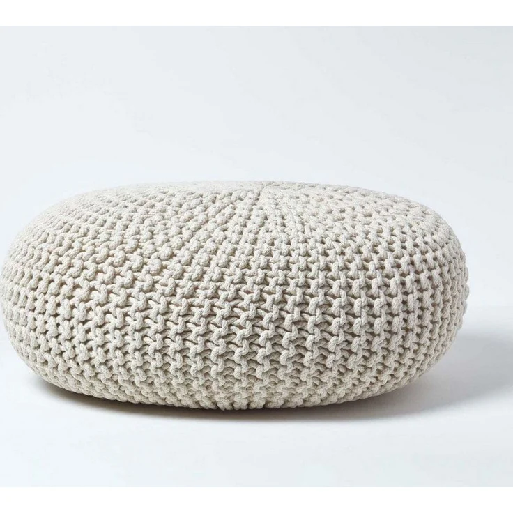 Homescapes Pouf Großer Strickpouf 100% Baumwolle, natur – Bild 5