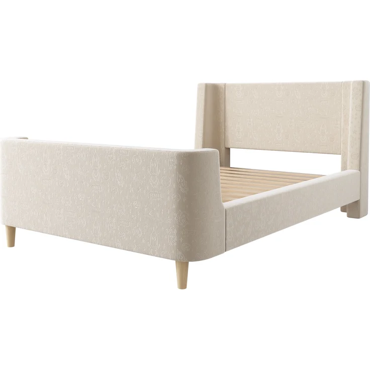 Kinderbett Schlittenbett, Samt mit Weltraum-Muster & Lattenrost, 99x212x76 cm, Beige, ohne Matratze – Bild 8