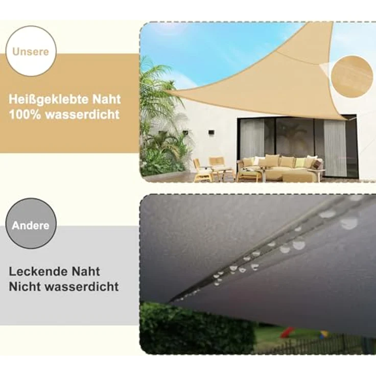 SUNNY GUARD Sonnensegel Wasserdicht 3.5x3.5x3.5m Dreieckig Sonnenschutz Wetterschutz Segel Baldachin UV Schutz für Balkon Terrasse Garten, Dunkler Sand – Bild 4