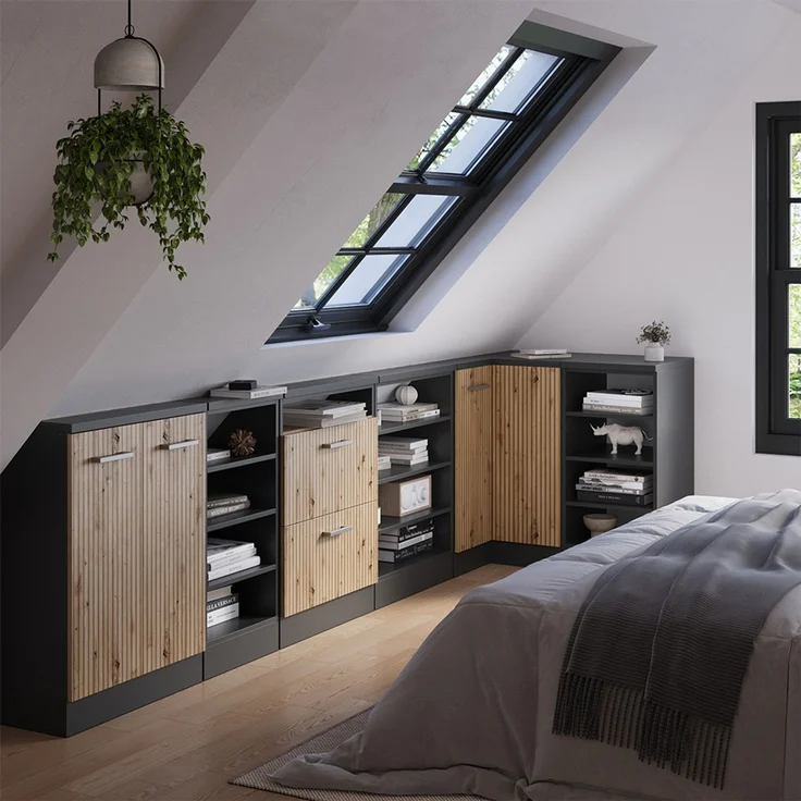 Eck-Küchenschrank für Dachschrägen R-Line Artisan-Eiche 75.6 cm mit 1 Tür Vicco – Bild 6