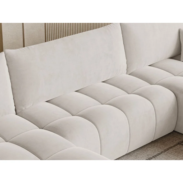 GRAINGOLD Ecksofa U-Form Neva U, Ecksofa mit Schlaffunktion, Bettkasten, mit losen Kissen, Velour-Stoff, Hellbeige – Bild 5