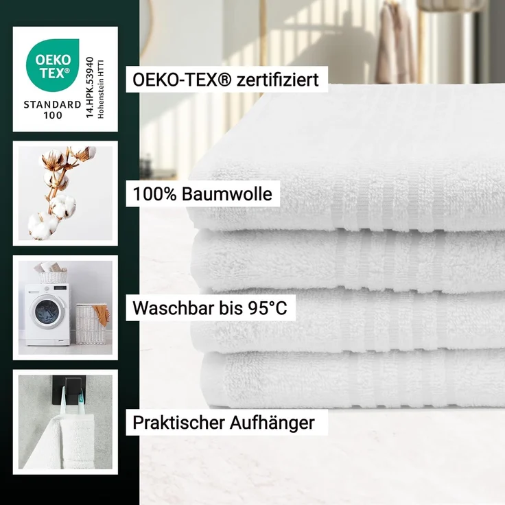 ZOLLNER Handtuch 4er Set, Baumwolle, 50x100 cm, weiß – Bild 3