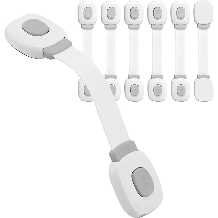 BillyBath Premium Baby Schranksicherung Kindersicherung für Schubladen Kühlschrank Toilettensitz mit Starker Kleber ohne Bohren Schrankschloss, grau, 6 Stück