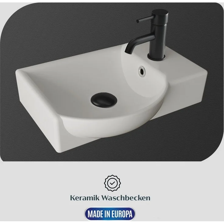 Alpenberger Badmöbel-Set Gäste WC Waschbecken mit Unterschrank - Hängeschrank Vormontiert, (Badschrank 2-tlg, Waschtisch hängend), Waschbeckenunterschrank Schwarz mit Softclose – Bild 3
