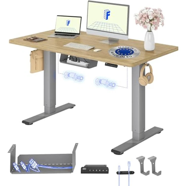 FLEXISPOT Höhenverstellbarer Schreibtisch mit 2 Motoren & 25MM EINTEILIGER Tischplatte 120x80 cm, Ergonomischer Bürotisch Elektrisch mit Kabelmanagement, Memory Funktion & Höhenanzeige – Bild 1