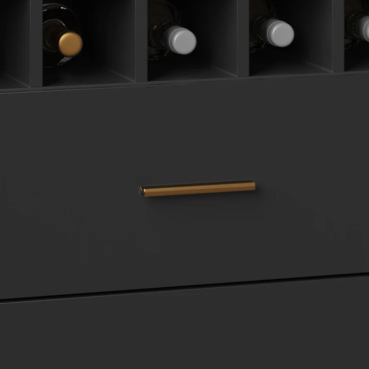 EINHOM Seitenschrank, Aufbewahrungsschrank, Küchenschrank, Anrichte, 120 x 36, 3 x 180 cm, mit LED-Beleuchtung und Steckdose, Sechs Türen, Zwei große Schubladen, Schwarz/weiß, Schwarz – Bild 7