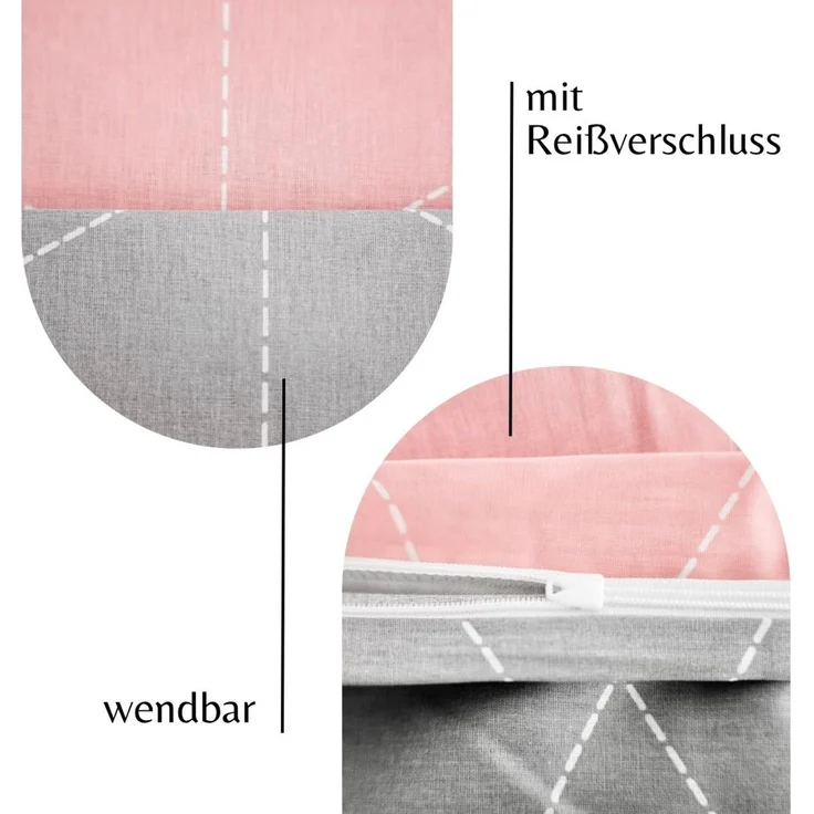 Renforce Bettwäsche mit Reißverschluss - Wendebettwäsche aus 100% Baumwolle, Rautendesign, Rosa 240x220 cm + 2 x 80 x 80 cm – Bild 6