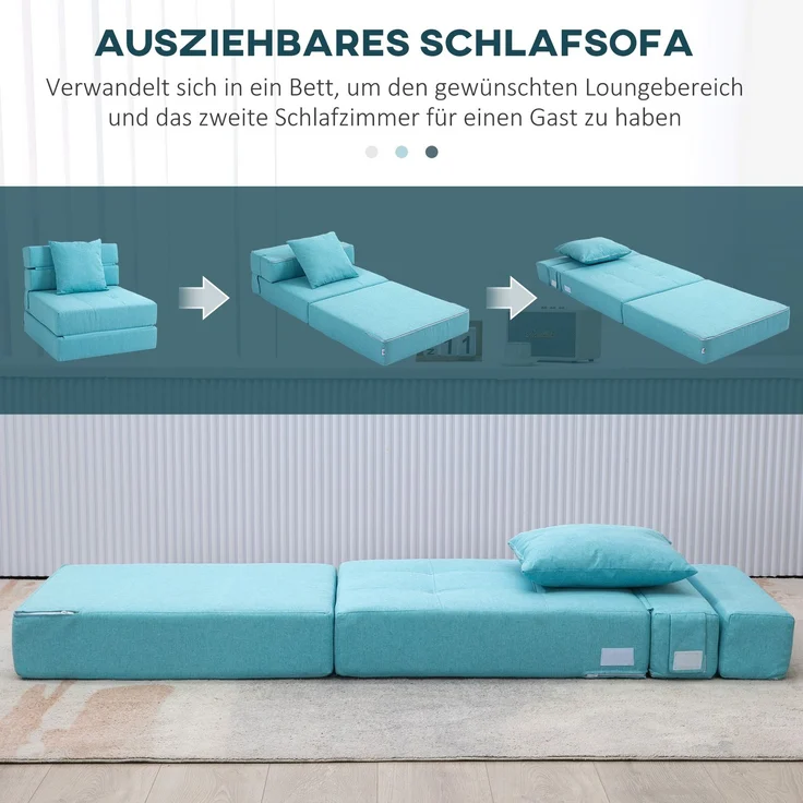 JARDJ Schlafsessel Relaxsessel Gästebett, abnehmbarer Bezug, 70 cm x 70 cm x 61 cm, Hellblau – Bild 6
