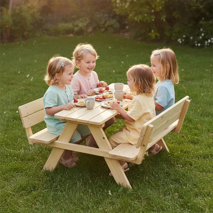 Bellabino 'Inny' Sitzgarnitur für Kinder mit Lehne, Kiefer massiv, natur unbehandelt, 50x102x89 cm, Kindersitzgarnitur für 4 Personen, ab 2 Jahren – Bild 2