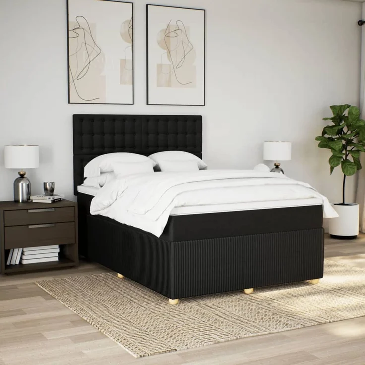 vidaXL Boxspringbett mit Matratze Schwarz 140x190 cm Stoff 3294367 – Bild 5