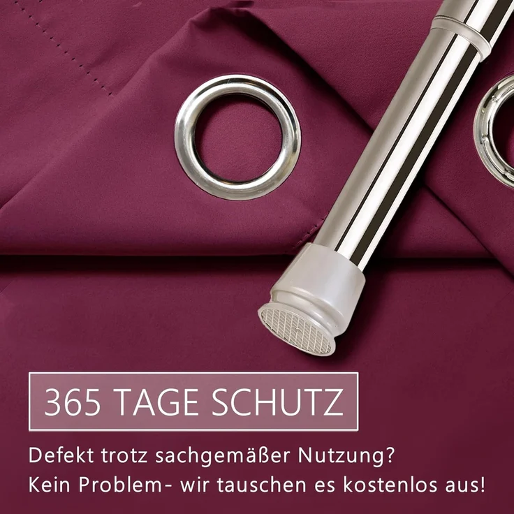 tinycurtains Türvorhang mit Stange silber 55-90 cm ohne Bohren, Thermo Vorhang mit Magneten, Ösen, abdunkelnd, Polyester, blickdicht, bordeaux rot Berry, Türgardine mit Klemmstange verdunkelnd – Bild 6