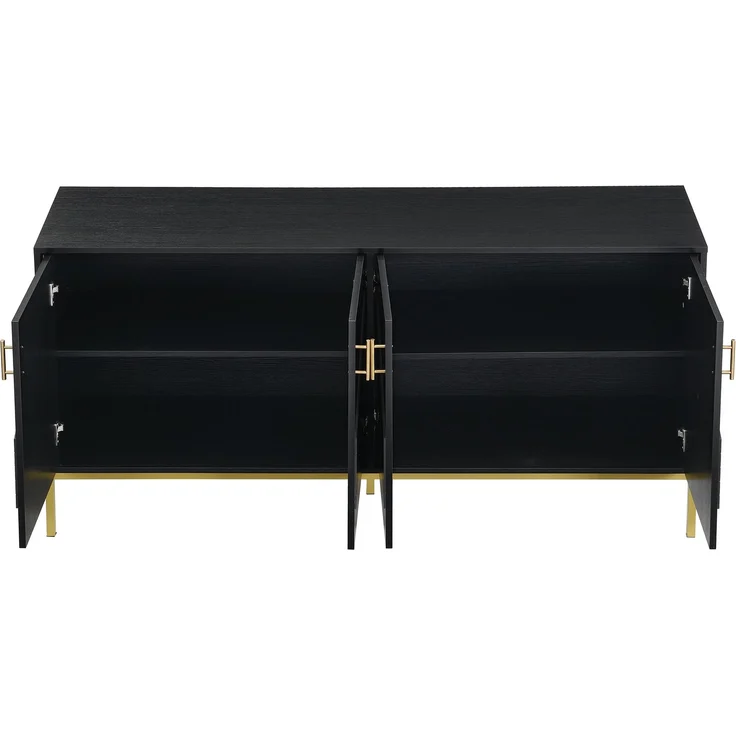 ZUBALIYA Sideboard 160x40x80,5 cm, mit verstellbaren Einlegeböden, mit 4 Türen, aus MDF, Schwarz / Holzfarben – Bild 10