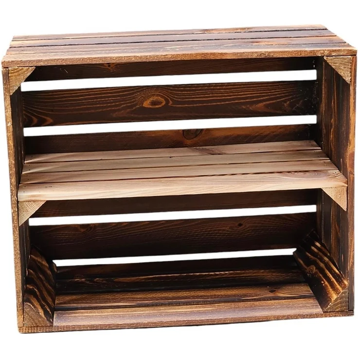 Holzkiste Regal mit Ablage Lang 50 x 40 x 30cm Geflammt – Bild 2