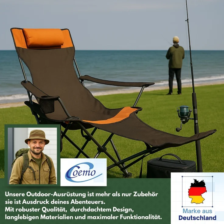 Coemo Tragbarer Liegestuhl, Campingliege mit Getränkehalter Braun – Bild 7