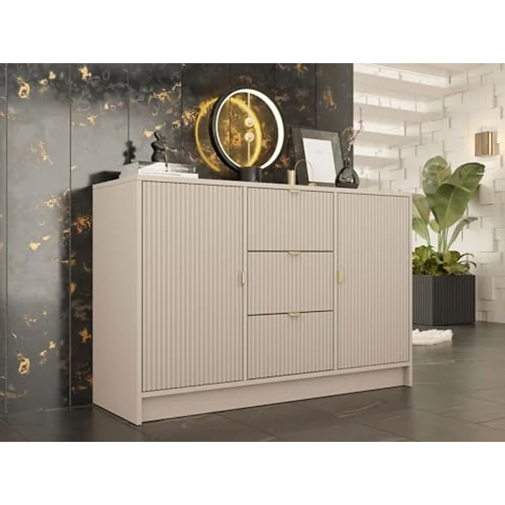 Mirjan24 Sideboard, Sand, Rechteckig, 3 Schubladen, Metall, 118x75x40 cm, für Wohnzimmer – Bild 4