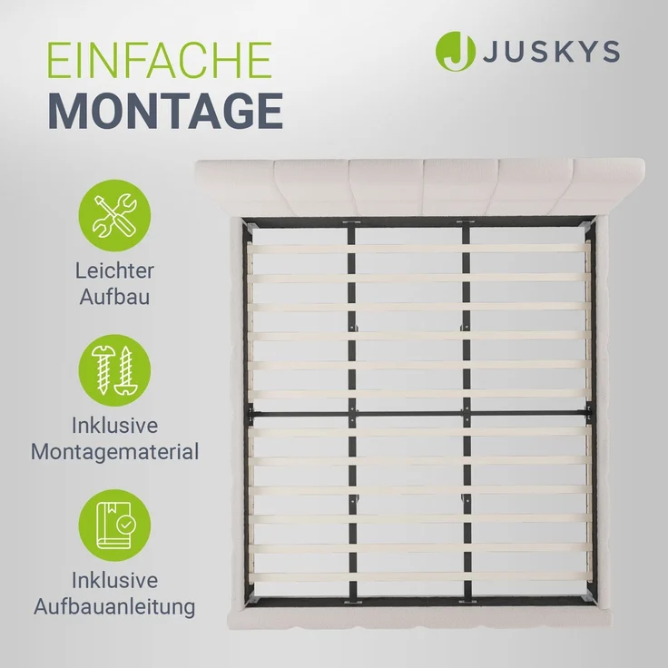 Juskys Polsterbett Florenz 180 x 200 cm mit Matratze – Bouclé, modernes Bett mit Kopf- & Fußteil, stabilem Holz- & Metallrahmen, Lattenrost, 500 kg Tragkraft – Creme – Bild 7