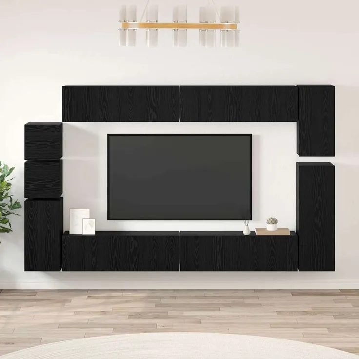 vidaXL TV-Schrankset 9 stk. 100 x 30 x 30 cm Schwarz Eichen-Optik 3393490