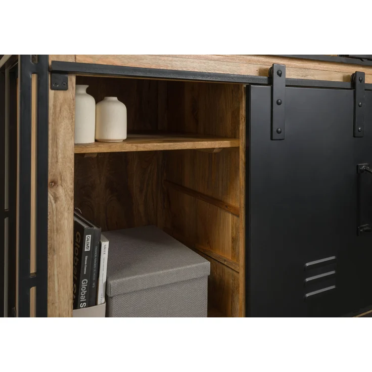 Buffet Mango 150x55x200 natur lackiert / Metall schwarz BLACKBURN #106 – Bild 5