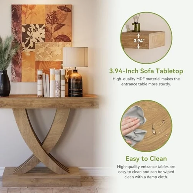 LITTLE TREE 43,3-Zoll-Flurtisch, Konsolentisch aus Holz im Landhausstil hinter dem Sofa, rechteckiger Sofatisch für Eingang, Flur, Wohnzimmer, Foyer, braun – Bild 6
