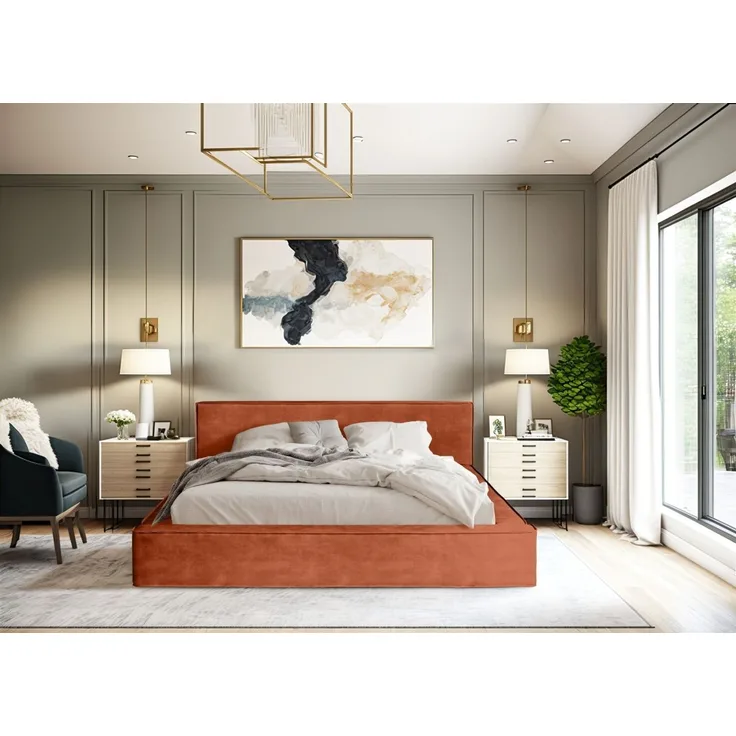 Polsterbett Doppelbett OMAHA 180x200cm Komplettset in Stoff Macau Ziegelrot