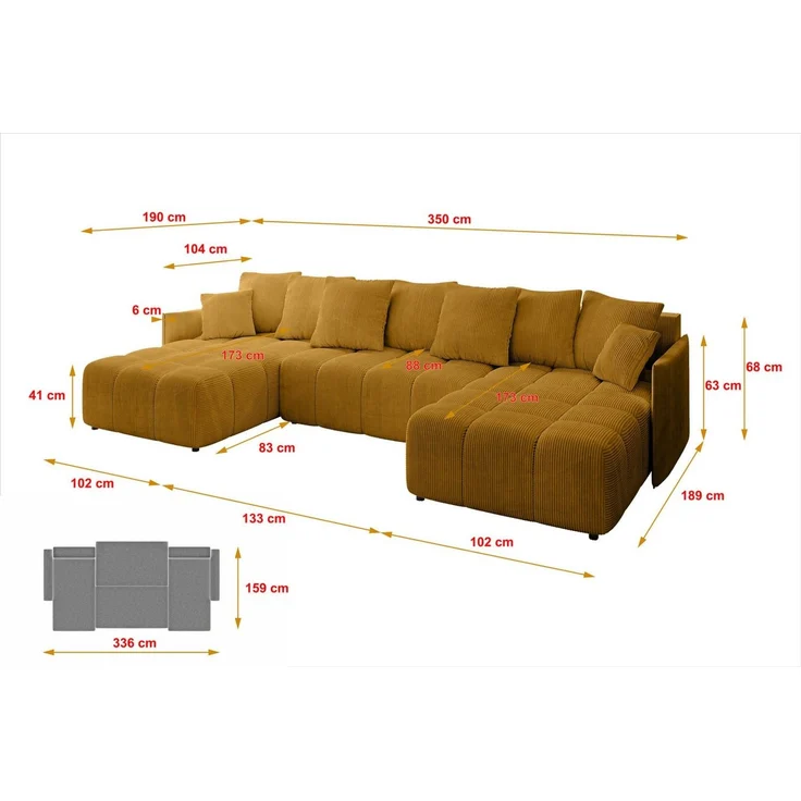 ALTDECOR Wohnlandschaft LONLI-U, Couch mit Schlaffunktion, Wohnzimmer - Wohnlandschaft, Corner Sofa Bett Eckcouch Couch U-Form Schlafcouch 350x190x68 – Bild 4