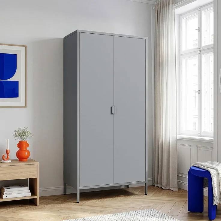 Kleiderschrank Esteli 170x80x45 cm Stahl Grau [en. casa]