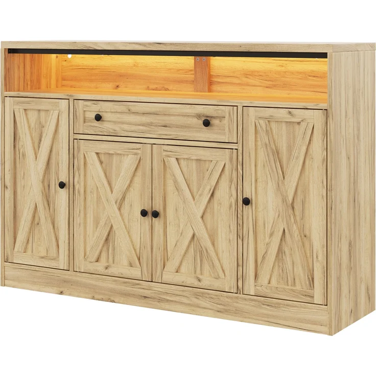 Sideboard 140 x 35 x 95 cm aus MDF mit RGB-LED-Beleuchtung und Schublade – Bild 7