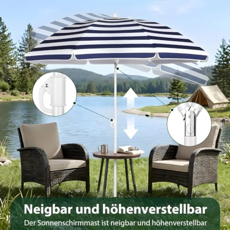 SUNULA Sonnenschirm 160 cm, Balkonschirm knickbar mit Bodenhülse & Schutzhülle, höhenverstellbar, neigbar, UV-Schutz 50+, weiß/silber – Bild 3