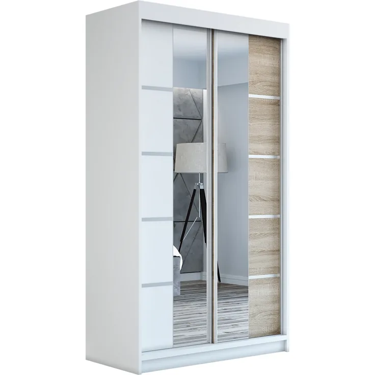 Schwebetürenschrank ERA 2-türig Schrank 120 cm (mit Spiegel) Farbe: Weiß , sonoma