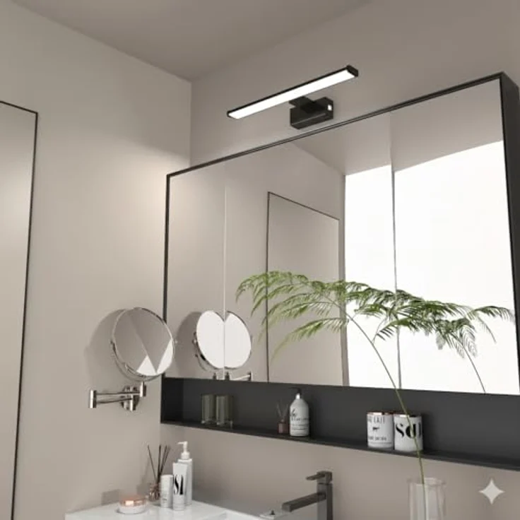 kalb LED Spiegelleuchte Spiegelleuchte chrom oder schwarz 500mm, mit integriertem Netzschalter, Schwarz – Bild 4
