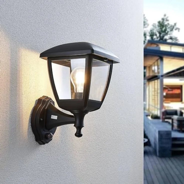 Lindby Acelya Wandleuchte außen, spritzwassergeschützt mit Bewegungsmelder, 1-flammig, E27, schwarz - Ideal für Terrasse und Balkon – Bild 3