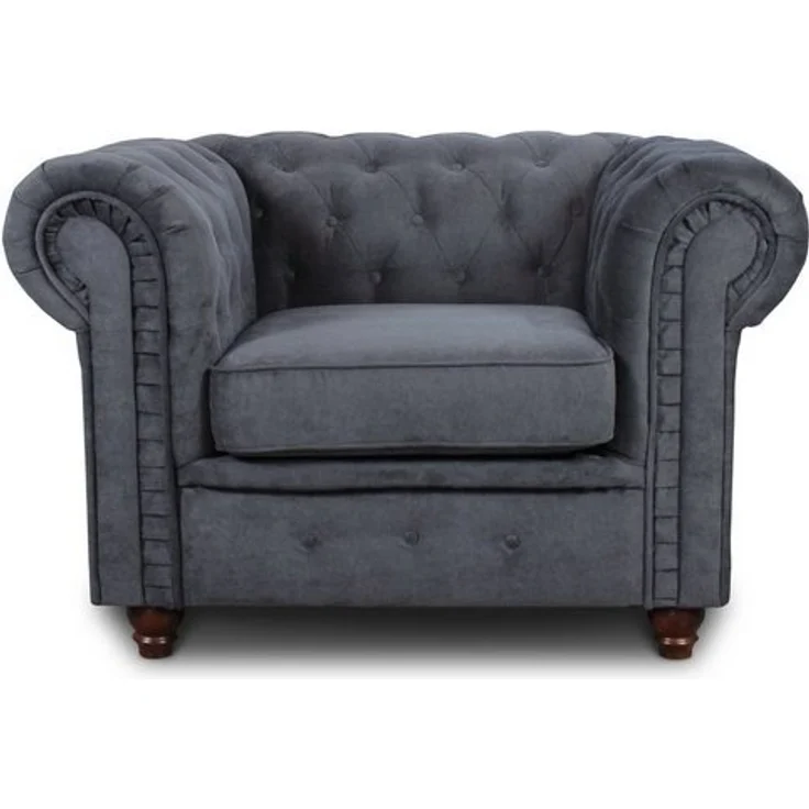 Sessel Chesterfield Asti - Couch, Couchgarnitur, Couchsessel, Loungesessel, Stühl, Holzfüße - Glamour Design (Graphit (Capri 16)) – Bild 4