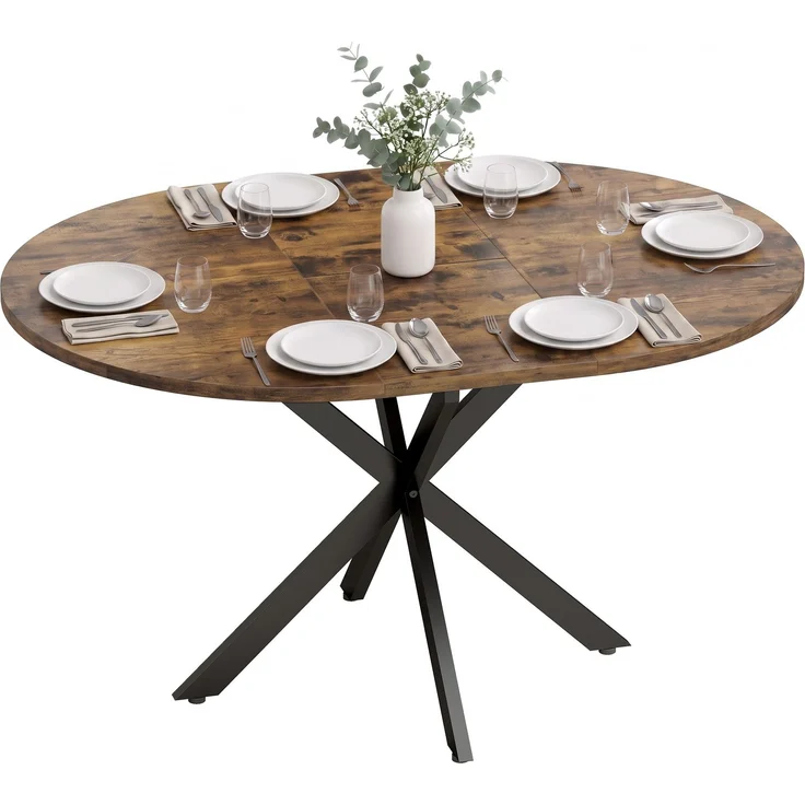 Ausziehbarer Esstisch für 4–6 Personen, Küchentisch in Industrie-Optik mit Spinnenbein, Rustikal-Braun--Rustikal-Braun--75x100x135cm--CHENHAONING – Bild 2