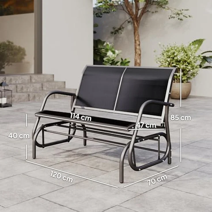 Outsunny Schaukelstuhl 2-Sitzer Gartenbank Gartenschaukel Sitzbank Parkbank Metall Gartenmöbel Schwarz 120 x 70 x 85 cm – Bild 4