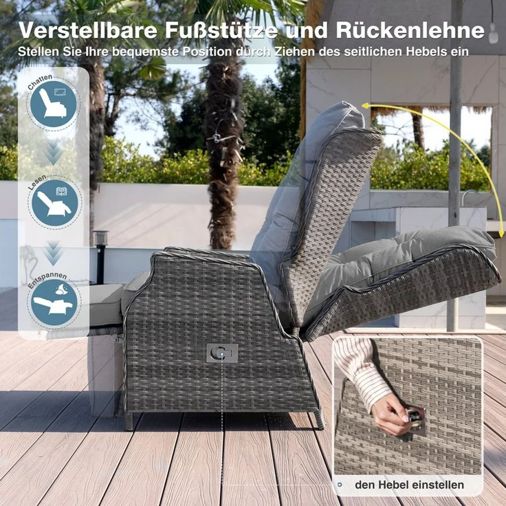 HOMECALL Rattanstuhl Rattansessel mit Liegefunktion, Gartensessel Outdoor (mit Klapptisch & Polster Ideal), für Garten und Terrasse – komfortable, COMLAX FIELD – Bild 2