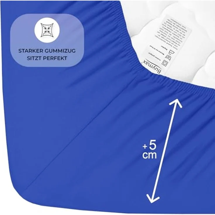Buymax® Topper Spannbettlaken 200x200 cm Spannbetttuch 100% Baumwolle Jersey für Matratzentopper bis 12 cm Matratzenhöhe Bettlaken für Boxspringbett Topper, Blau Dunkelblau – Bild 4