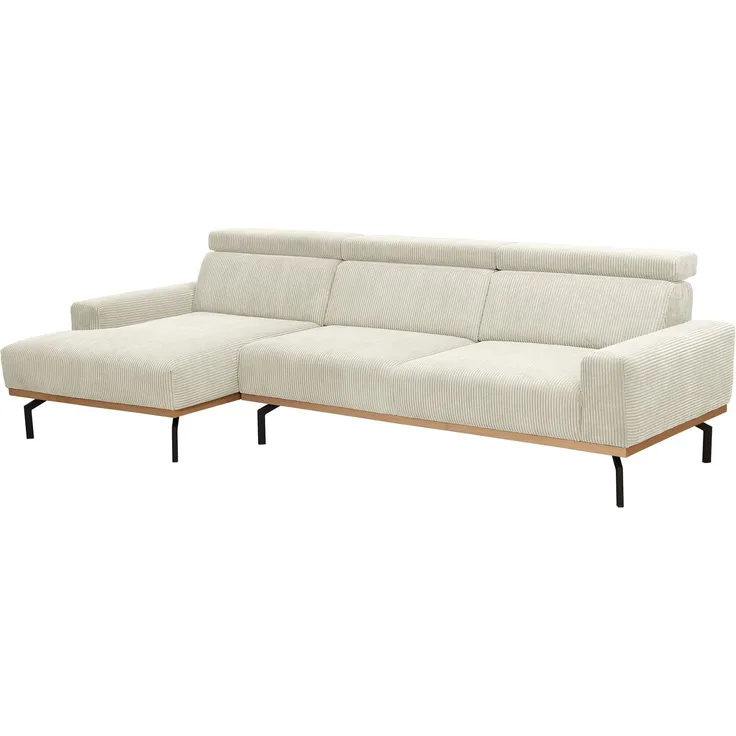 Sofa mit Longchair links Katrien Cordstoff creme