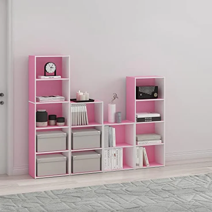 Furinno Luder 3-stufiges Bücherregal mit offenem Regal, Rosa/Weiß – Bild 3