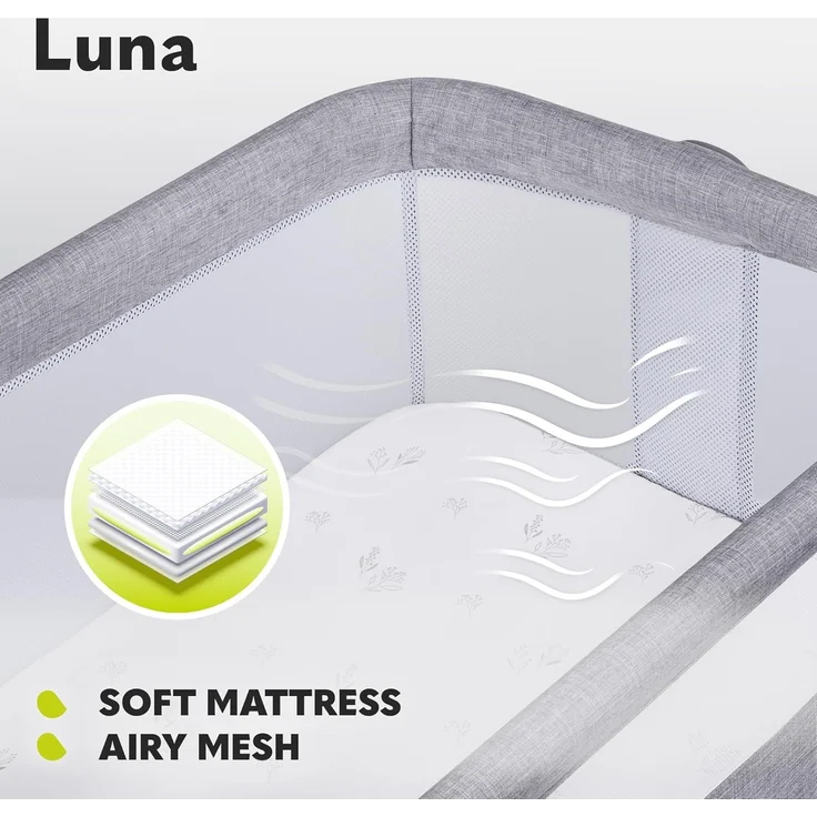 lionelo Luna 2-in-1 Nachttisch für Babys von Geburt bis 9 kg, mit Verstellbarer Höhe und Neigung, 4 feststellbare Räder, tragbar, atmungsaktiv, Netzgewebe, waschbare Matratze und Bezugskorb – Bild 4