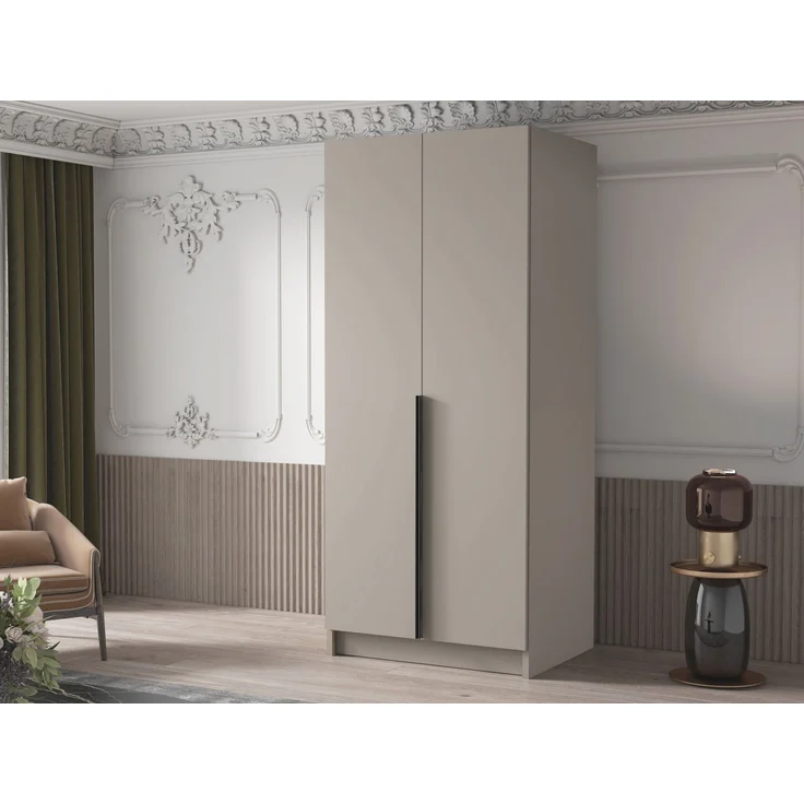 Drehtürenschrank Borton I, Kleiderschrank mit 2 Türen, Farbe: Cashmere + Schwarz, 100 x 215 x 58 cm – Bild 3