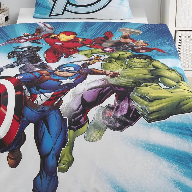 MTOnlinehandel Bettwäsche Avengers Marvel 135x200 + 80x80 cm, 100 % Baumwolle, Renforcé, 2 teilig, Jungen Kinderbettwäsche mit Captain America, Iron Man, Hulk & Thor – Bild 5