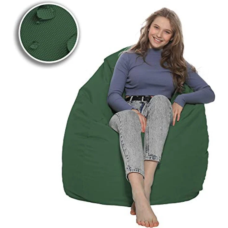 HomeIdeal - Sitzsack XXL Bodenkissen für Erwachsene & Kinder - Geeignet für Gaming oder Entspannen - Indoor wie Outdoor da er Wasserfest ist - mit EPS Perlen, Farbe:Dunkelgrün, Größe:XXL – Bild 5