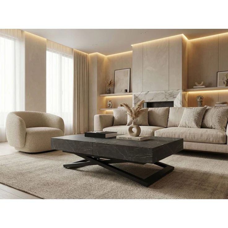 WFL GROUP Couchtisch Cavetta U höhenverstellbar ausziehbar mit schwarzen Metallbeinen (erhältlich in einer Größe – 120 x 80 x 27-76 cm, ausziehbar auf 200 cm), industrial Tisch in Holzoptik für Küche, Esszimmer oder Wohnzimmer – Bild 5