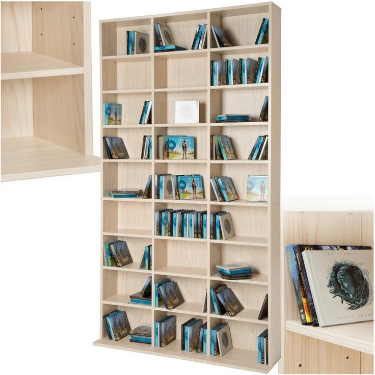 tectake CD-Regal Medienregal Christel in Holzoptik 180x102x23,5cm, Sammlerset 1-tlg, höhenverstellbare und herausnehmbare Zwischenböden – Bild 1