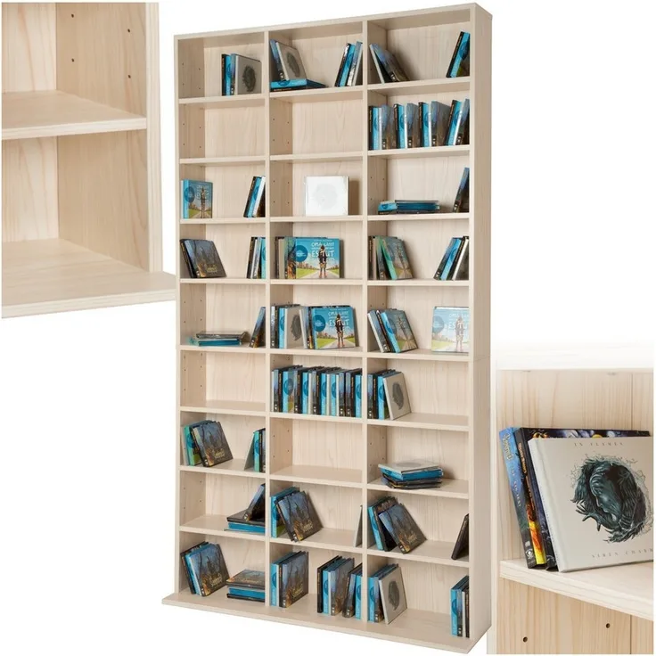 tectake CD-Regal Medienregal Christel in Holzoptik 180x102x23,5cm, Sammlerset 1-tlg, höhenverstellbare und herausnehmbare Zwischenböden