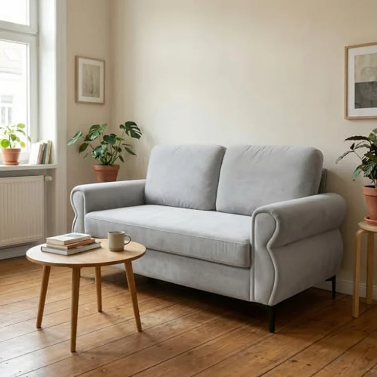 Ball & Cast Kleine Couch, Mini Sofa mit Federkern für Wohnzimmer, Schlafzimmer, Wohnung & Büro, Hellgrau – Bild 7
